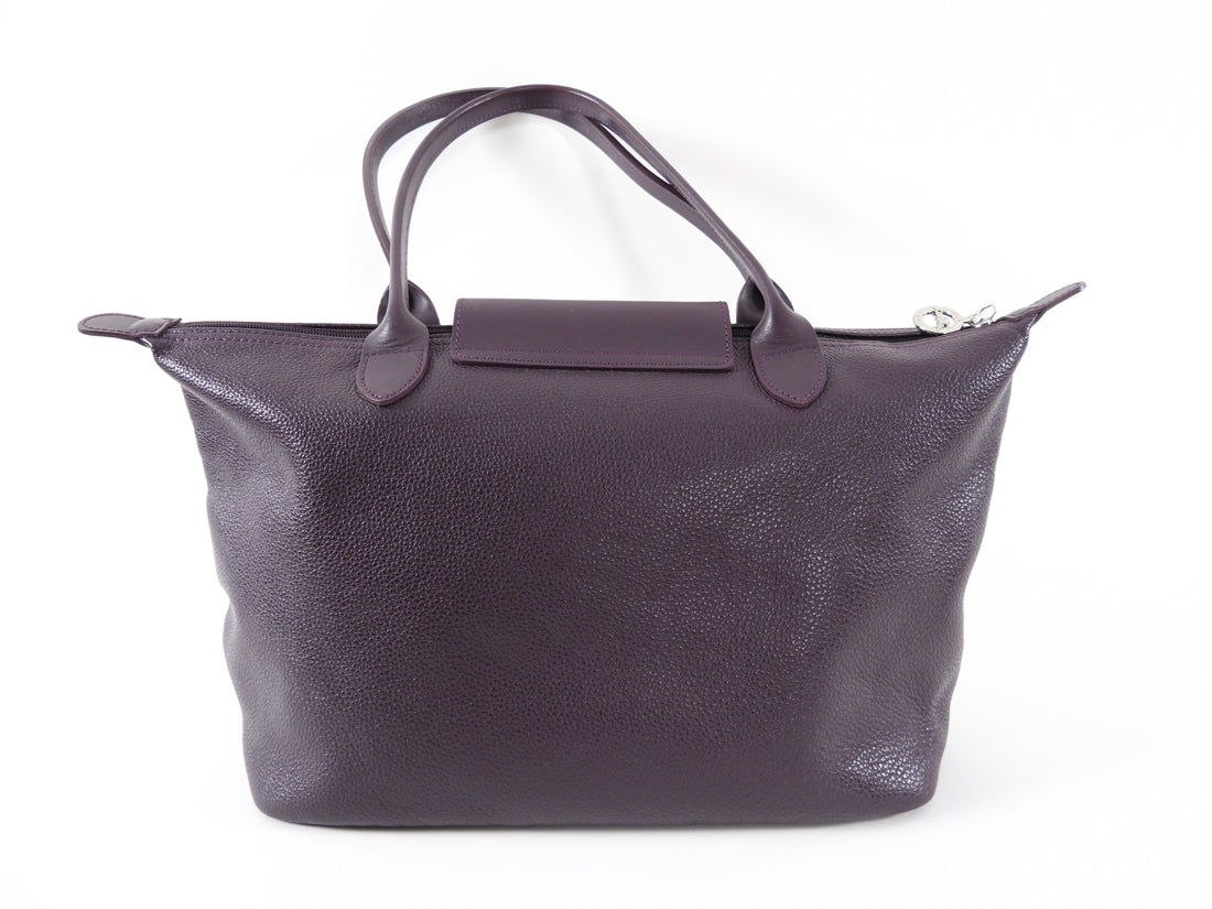 Longchamp Le Pliage Leather Dark Purple Bag