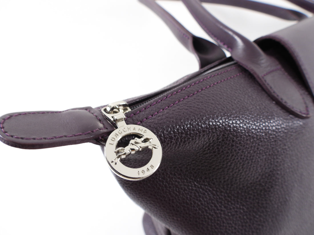 Longchamp Le Pliage Leather Dark Purple Bag