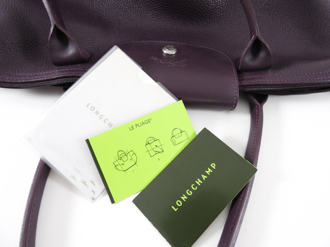 Longchamp Le Pliage Leather Dark Purple Bag