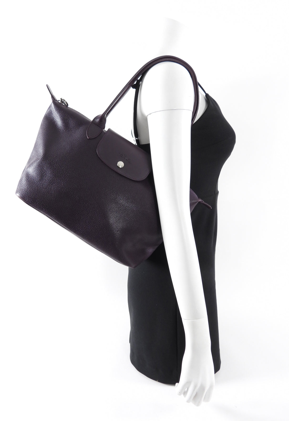 Longchamp Le Pliage Leather Dark Purple Bag