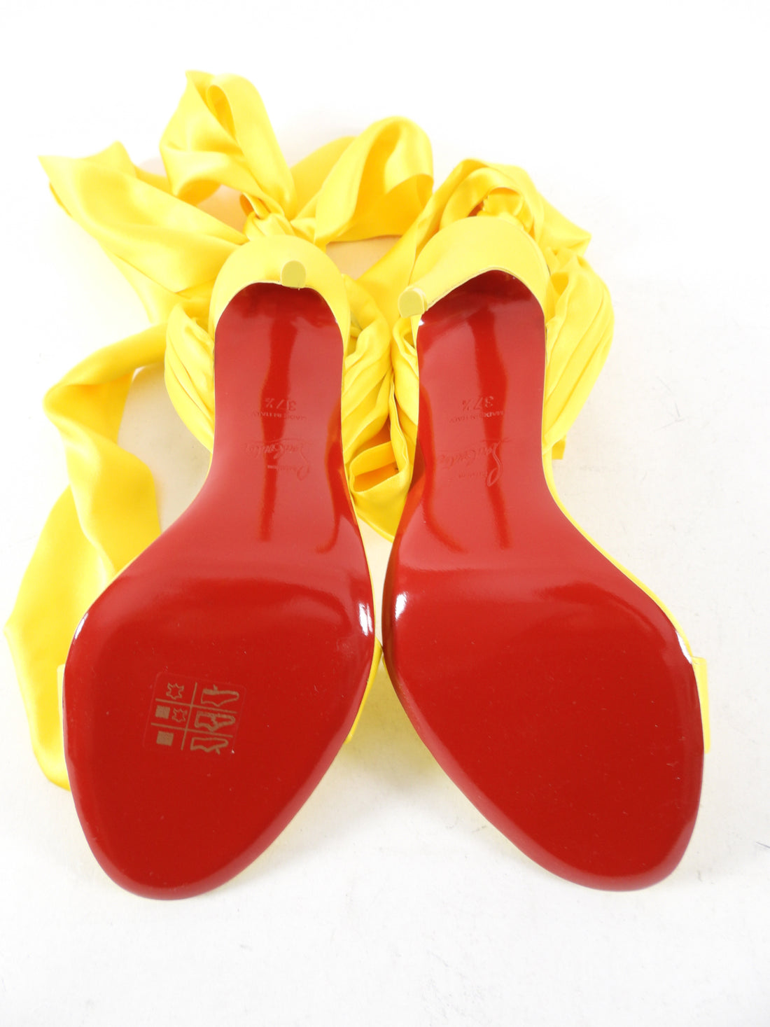Christian Louboutin Sandale du Desert 100 Yellow Silk Wrap Heels - 37.5