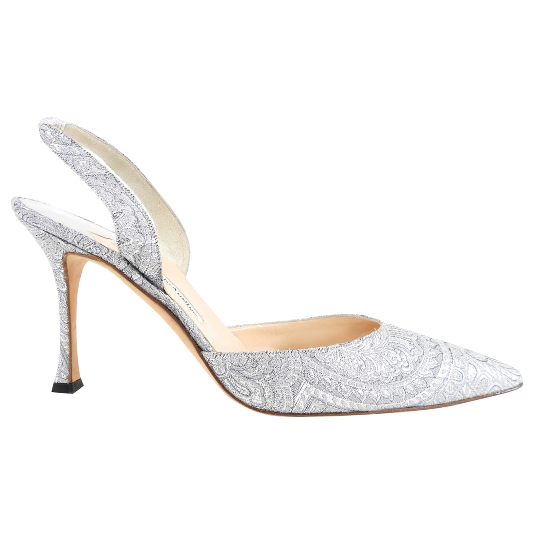 Manolo Blahnik Silver Brocade Slingback Heels - 41 / 40