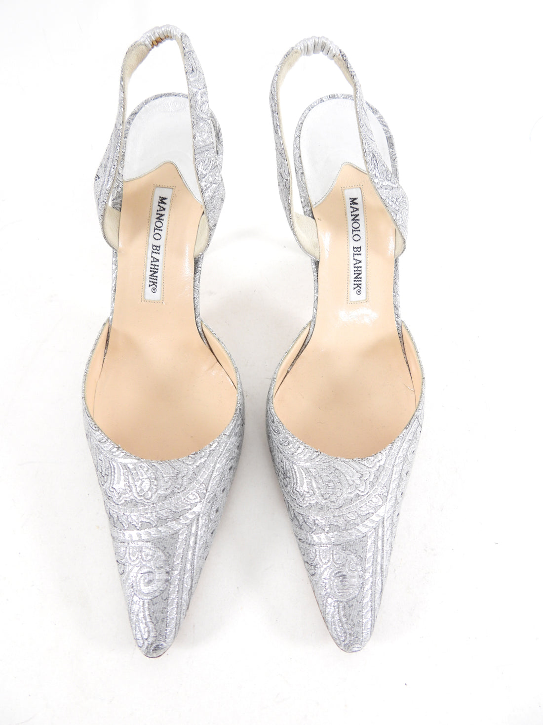Manolo Blahnik Silver Brocade Slingback Heels - 41 / 40