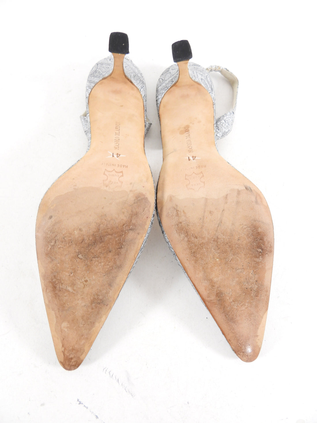 Manolo Blahnik Silver Brocade Slingback Heels - 41 / 40