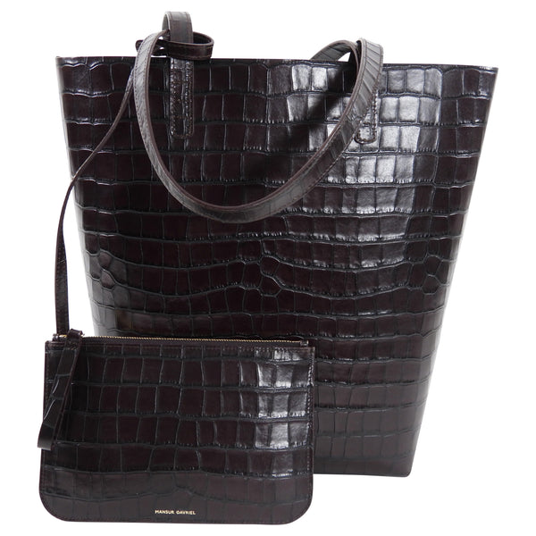 Mansur Gavriel Embossed Mahogany Tote Bag with Pouch – I MISS YOU