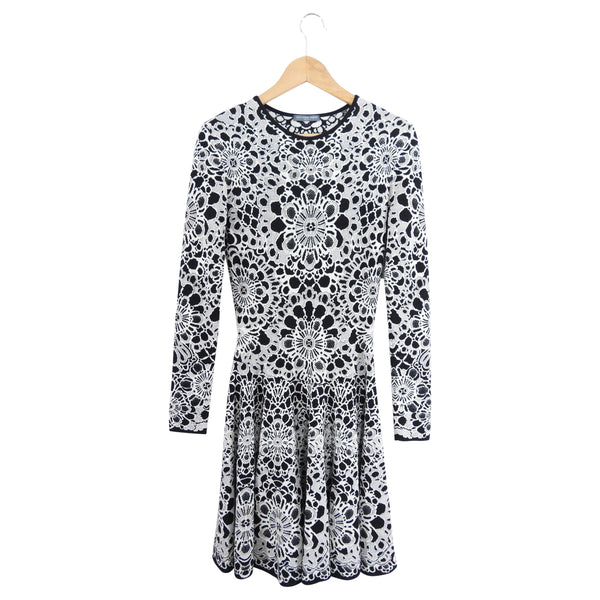 Alexander McQueen Black White Intarsia Knit Skater Dress - S  I MISS YOU  VINTAGE
