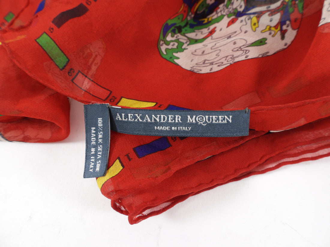 Alexander McQueen Red Silk Chiffon Skull Scarf