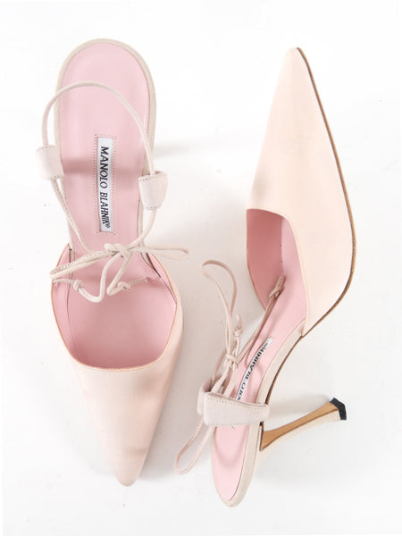 Manolo Blahnik Light Pink Fabric and Suede Heel Mules - 41 – I