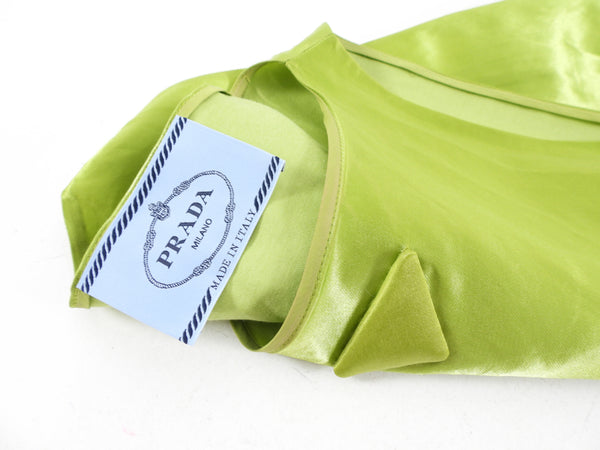 Prada Lime Green Satin Shift Dress with Triangle Logo