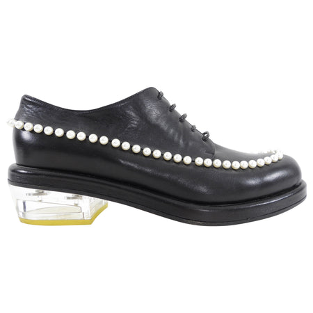 Simone Rocha Black Leather and Pearl Embellished Brogue Shoes - 40