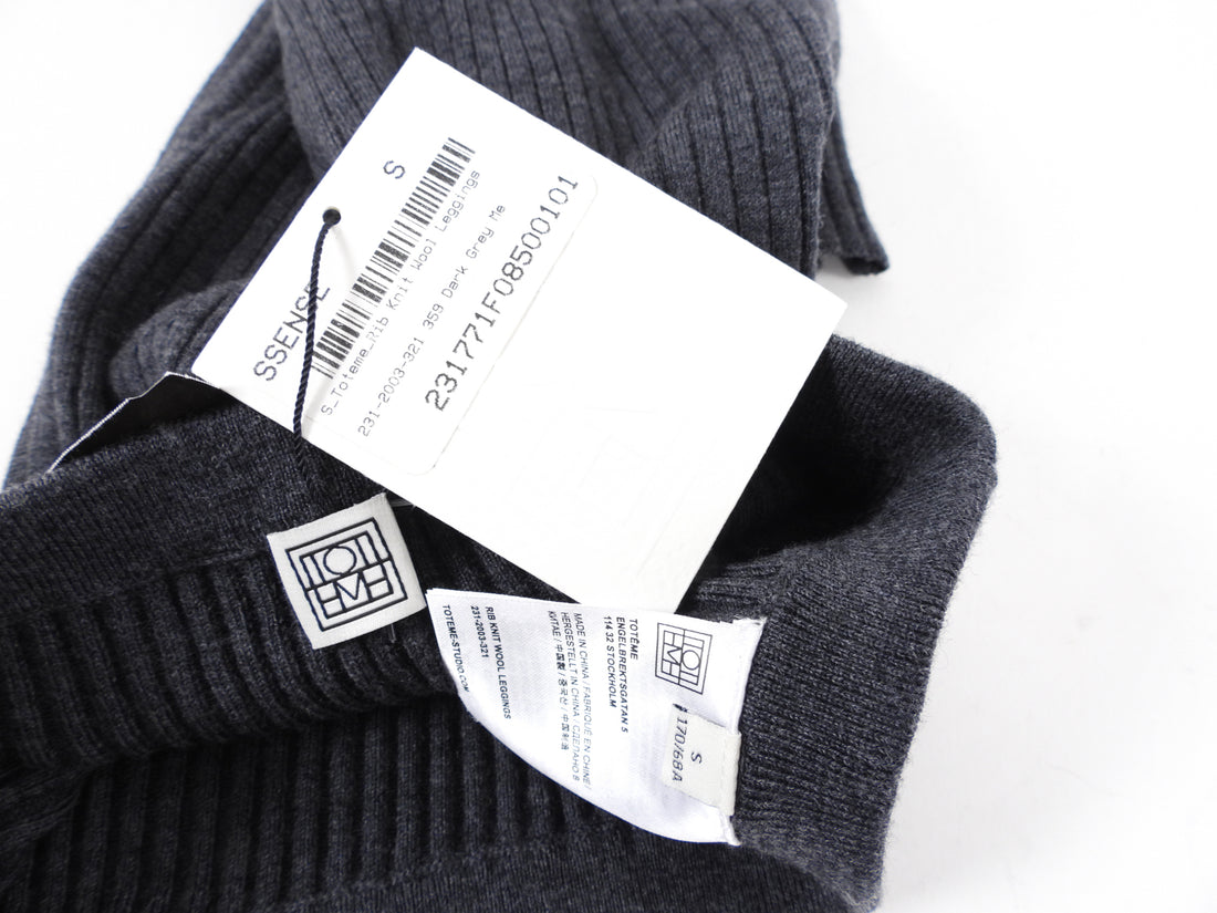 Toteme Charcoal Grey Rib Knit Wool Leggings - S / M (6)