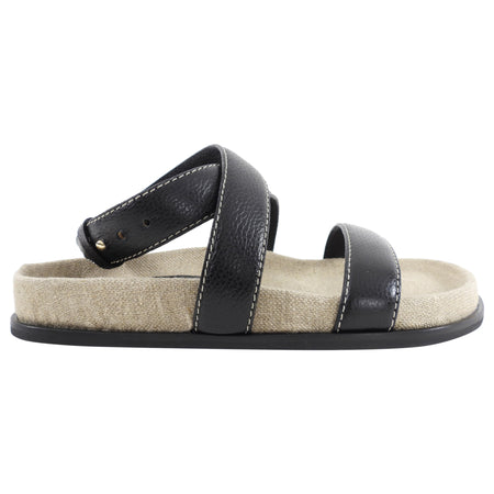 Toteme Black Leather and Canvas Flat Sandals - 37