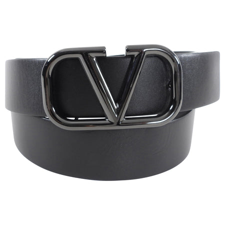 Valentino V Logo Black Leather Belt - 95 / 38