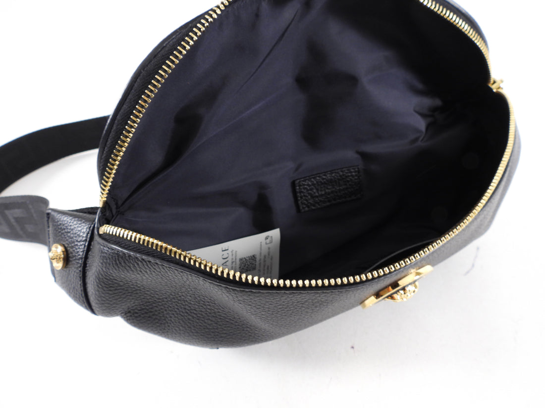 Versace Black Leather Gold Medusa Belt Bag