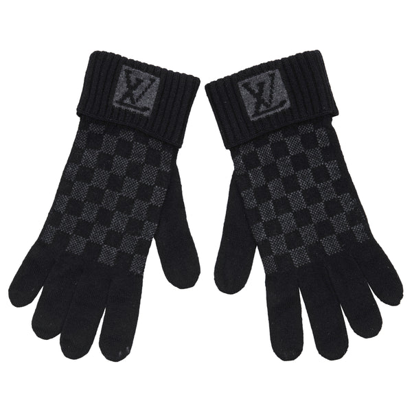 Louis Vuitton Burgundy Wool Knit Damier Gloves