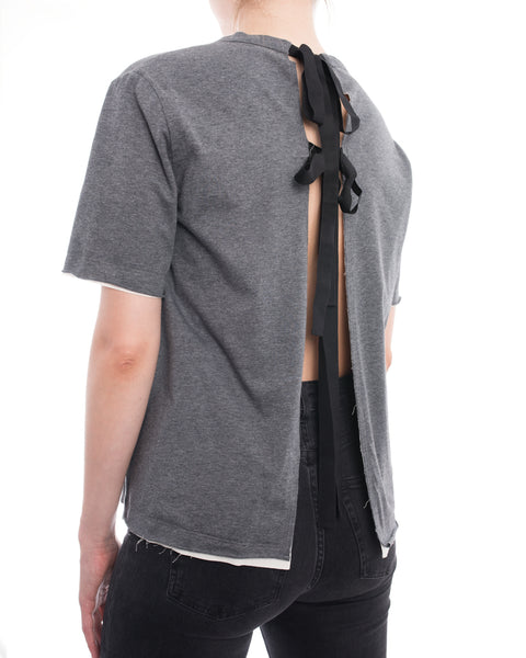 Marni Minimal Grey T Shirt with Open Back and Ties - 6