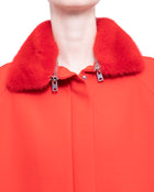 Giambattista Valli Fall 2013 Red Wool Zipper Coat with Mink Fur Trim - S