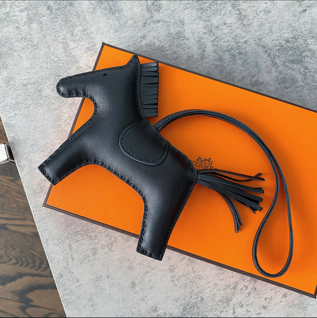 Hermes Rodeo MM Noir Black Leather Bag Charm