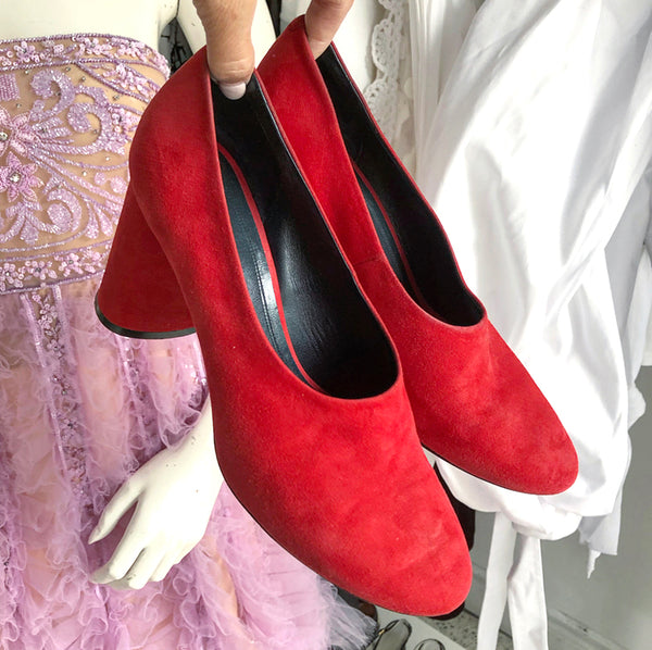 Celine Red Suede Cylinder Heels Shoes – I MISS VINTAGE
