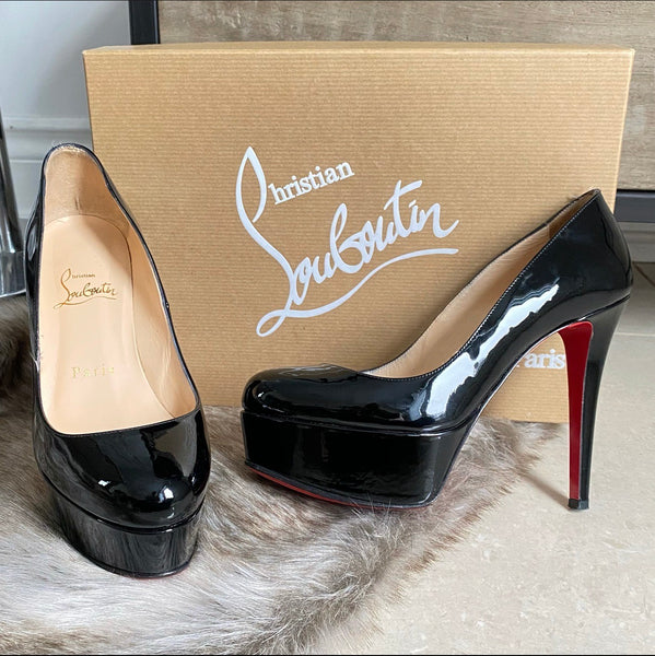 Christian Louboutin Bianca 120MM 5 Inch Heels Shoe Black Patent Leather 37  / 7