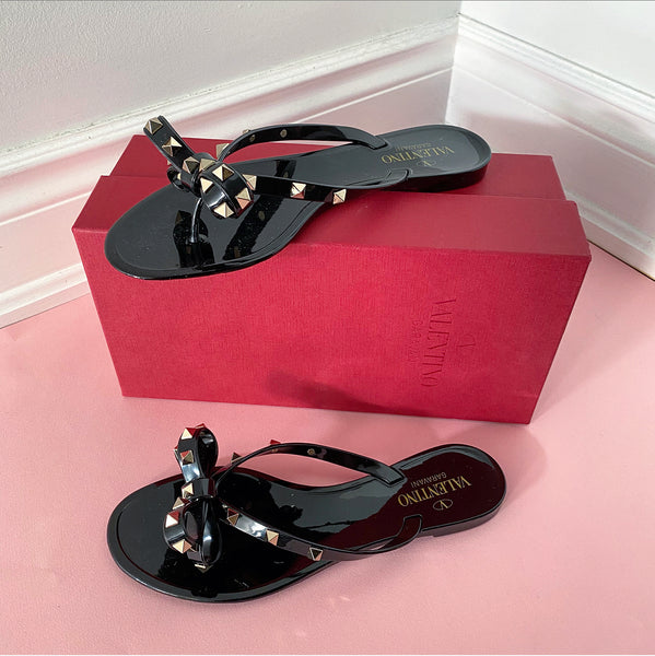 Valentino Black Jelly Rose Flip Flop Sandals - USA 8 – I MISS YOU