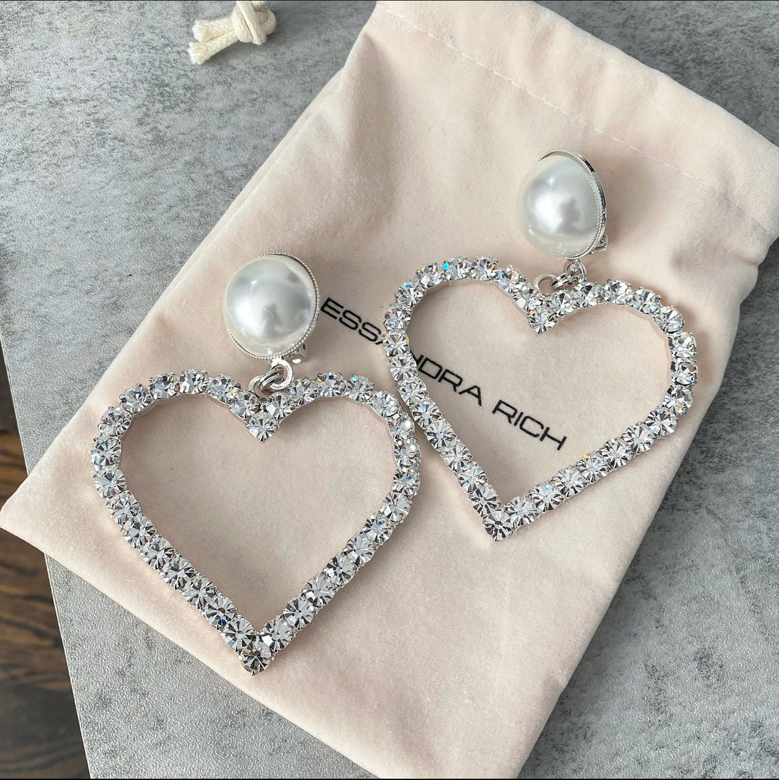 Alessandra Rich Crystal Pearl Statement Heart Earrings
