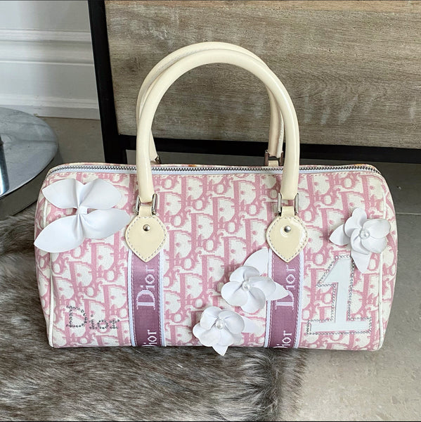 Dior Vintage Pink Oblique Girly Flower Boston Bag
