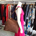 Prada Brown Suede Logo Shoulder Shopper Bag