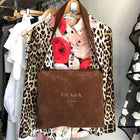 Prada Brown Suede Logo Shoulder Shopper Bag