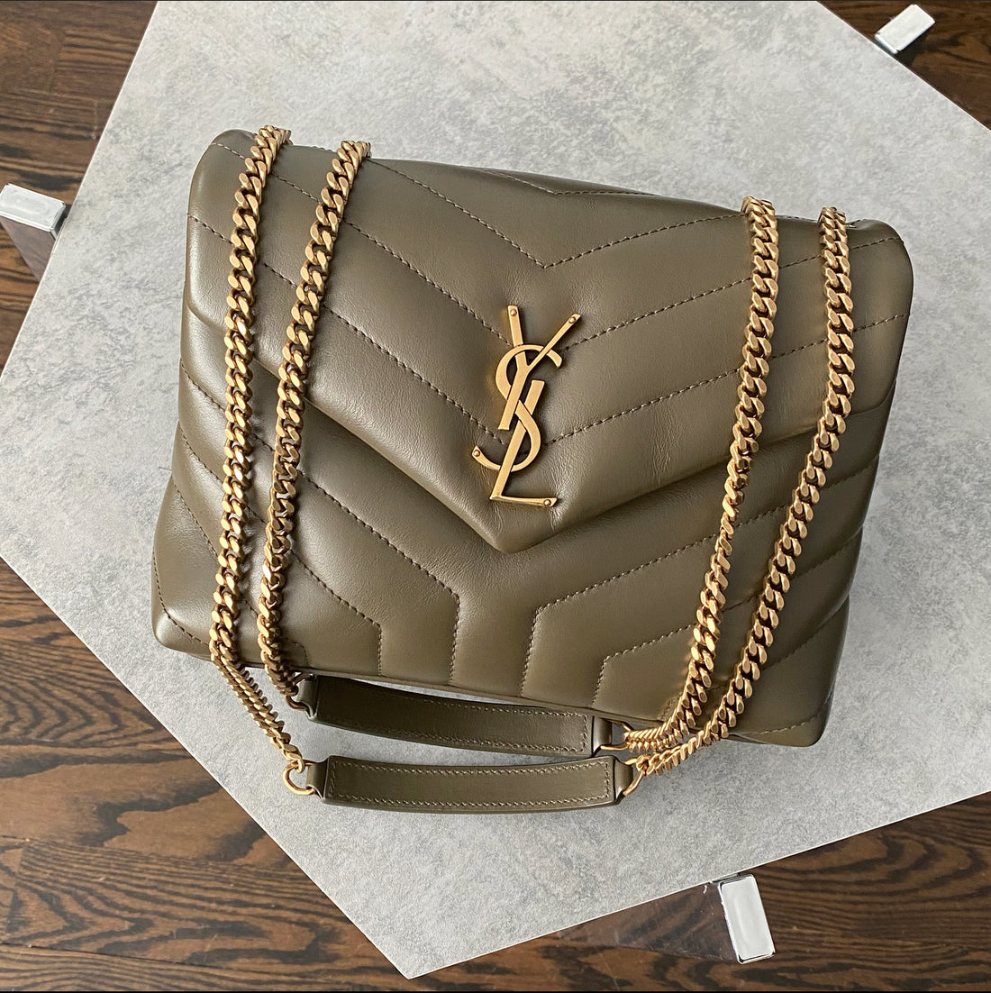 Saint Laurent Olive Green Small Lou Lou Shoulder Bag