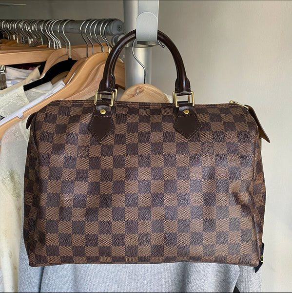 Louis Vuitton Damier Ebene Speedy 30 Boston Bag MM Leather ref.536161 -  Joli Closet