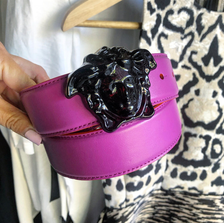 Versace Magenta Leather Medusa Head Belt - 75/30