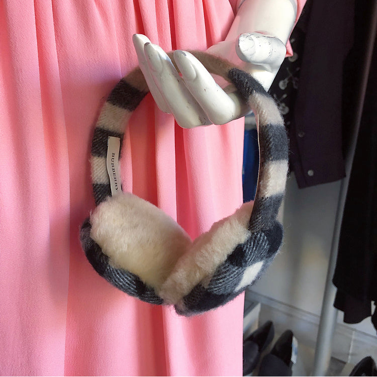 Burberry Nova Check Cashmere and Shearling Ear Muffs