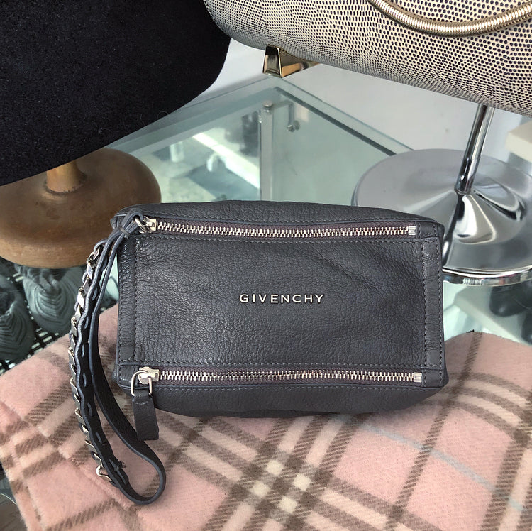 Givenchy Grey Mini Pandora Wristlet With Chain Strap