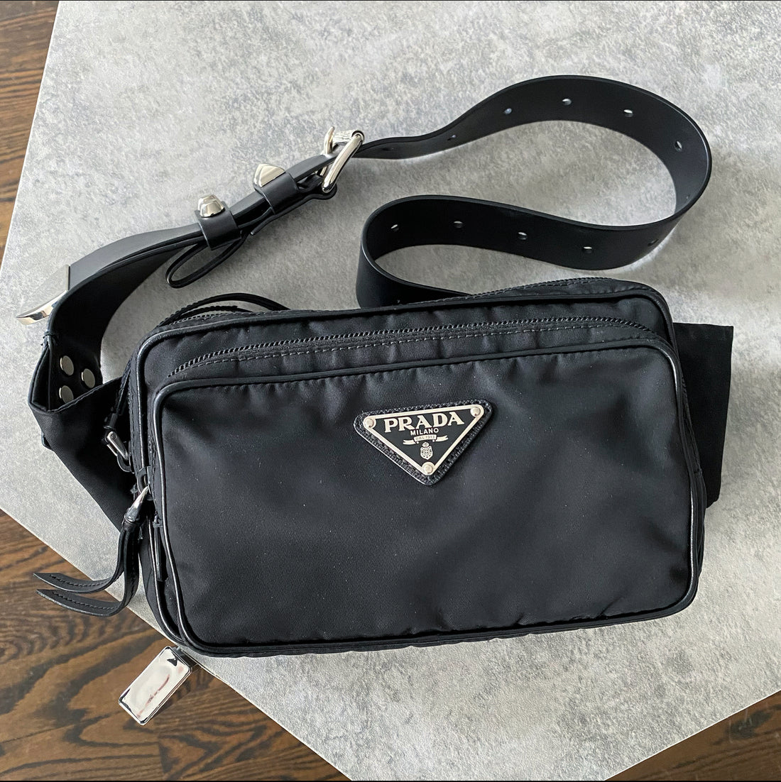 Prada Black Tessuto Nylon Stud Belt Bag