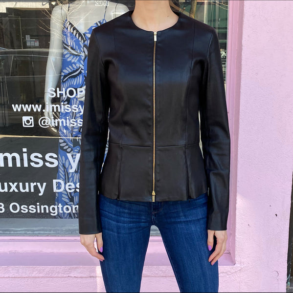 The Row Black Anasta Stretch Lambskin Zip Jacket USA 6 I MISS