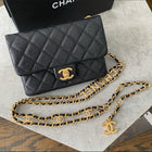 Chanel 22S Black Caviar Gold Logo Chain Belt Bag