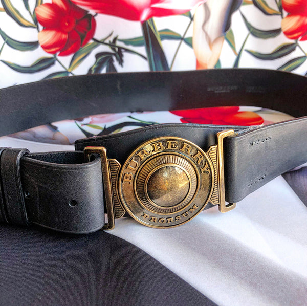 Burberry Prorsum Black Leather and Brass Logo Toggle Buckle Belt – I MISS  YOU VINTAGE