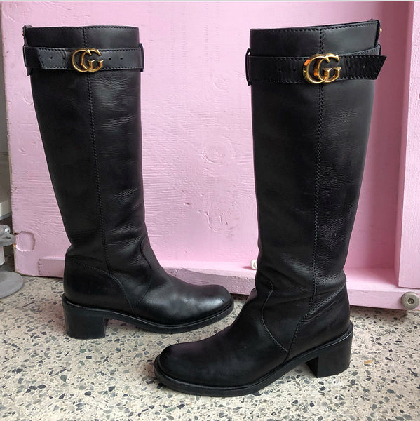 Marmont leather boots Gucci Black size 38 IT in Leather - 35999328