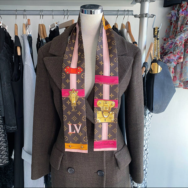 Louis Vuitton Monogram Trunks Silk Bandeau Scarf - Yoogi's Closet