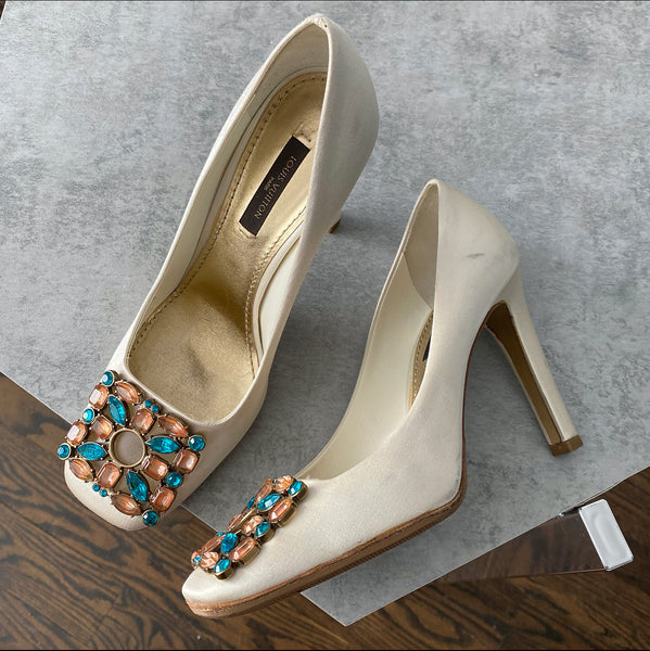 Louis Vuitton Ivory Satin and Jewel Pumps - USA 5.5 – I MISS YOU
