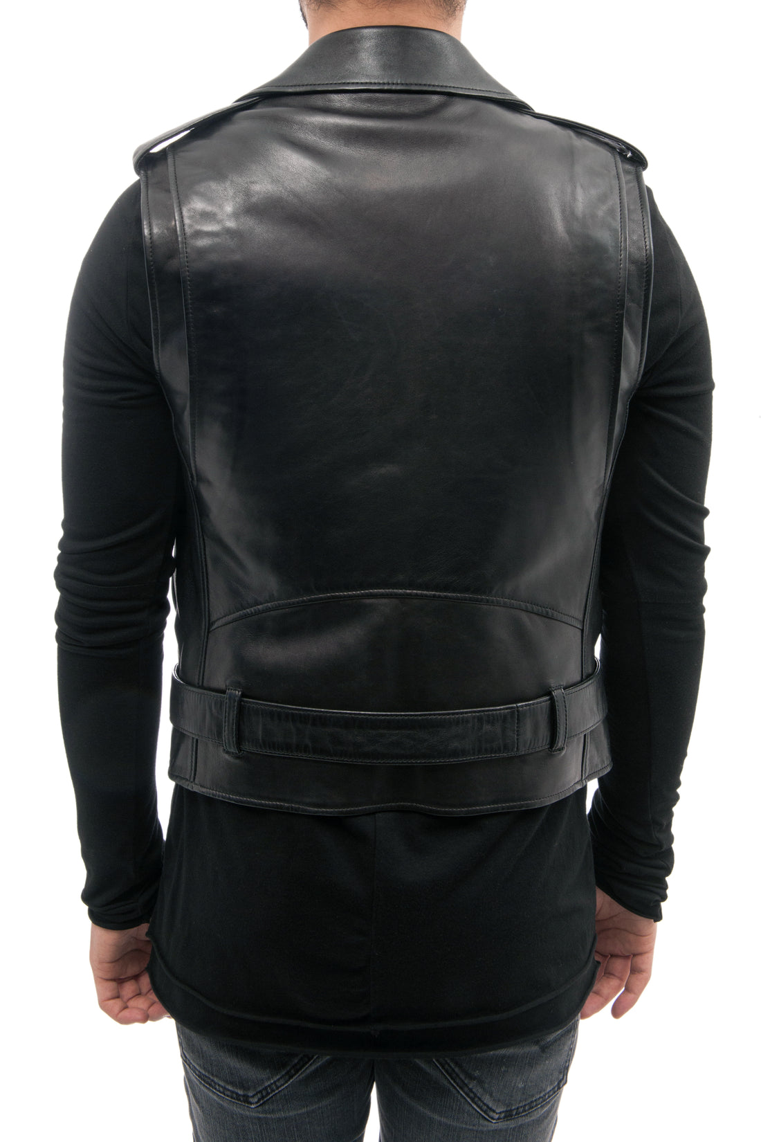 Saint Laurent Black Leather Motorcycle Zip Vest