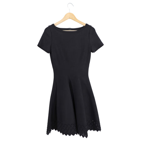 Alaia Black Knit Jersey Short Sleeve Dress with Perforated Hem - FR42 / 8
