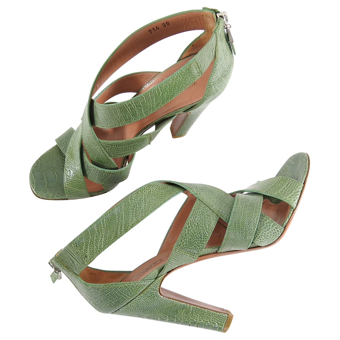 Alaia Green Lizard Criss Cross High Heel Sandals - 39