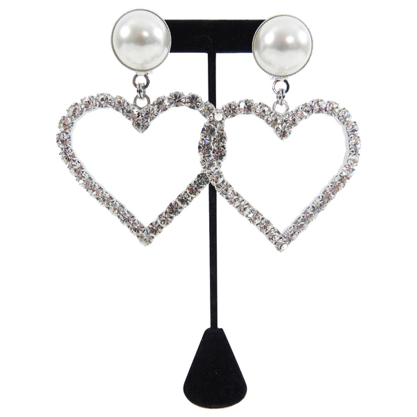 Alessandra Rich Crystal Pearl Statement Heart Earrings