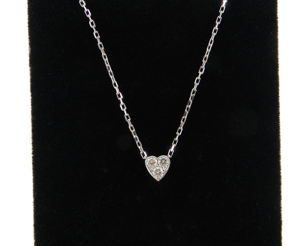 Authentic! Cartier 18K White Gold Diamond Pavé Small Heart Pendant Necklace