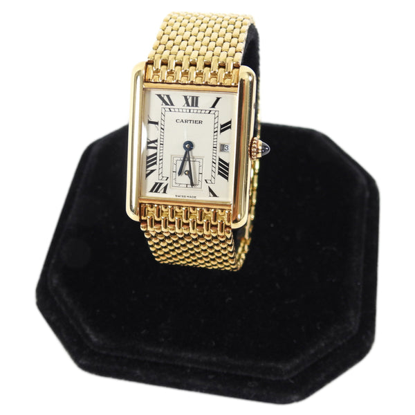 Louis Cartier Grain De Riz Mesh Tank 18 Karat Yellow Gold Mechanical