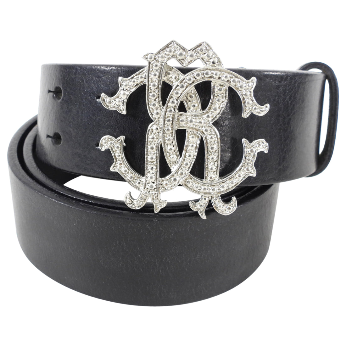 Roberto Cavalli Black Leather Logo Buckle Belt - 32-26”