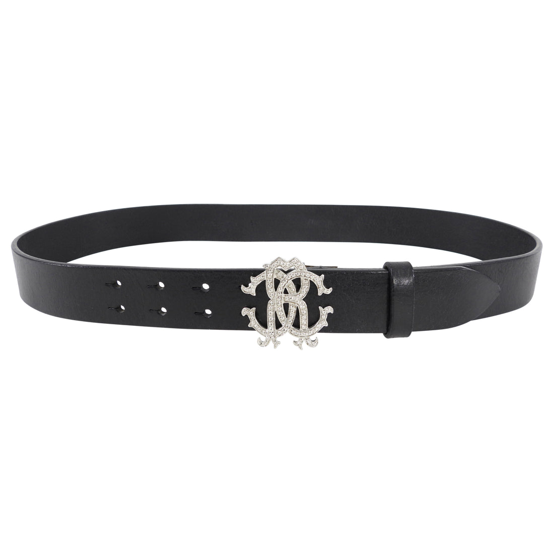 Roberto Cavalli Black Leather Logo Buckle Belt - 32-26”