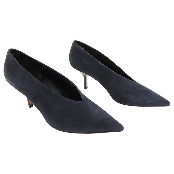 Celine V-Neck Black Suede Pointed Pumps Heels - 37